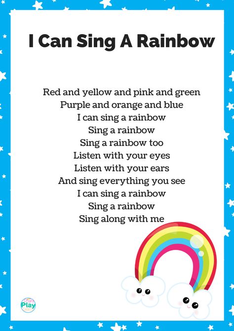 print out your I Can Sing A Rainbow Lyrics for free and find a list of fun rainbow craft ideas and rainbow activities to teach children about the colors of Storytime Rhymes, Rainbow Activity, Rainbow Songs, Nursery Rhymes Lyrics, Children Songs, Circle Time Songs, Felt Story, Rainbow Activities, Kindergarten Songs