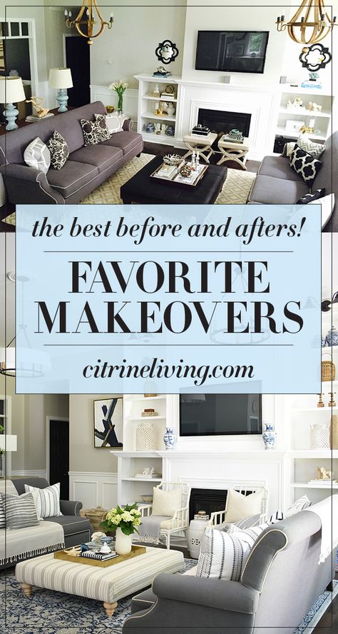 Amazing before and after room makeovers that pack a huge punch! From simple updates with dramatic results to paint colors that completely change the look! Before And After Room, Living Room Makeovers, Room Makeovers, Living Room Update, Transitional Living, Diy Deck, Up House, Family Room Decorating, Diy Cabinets