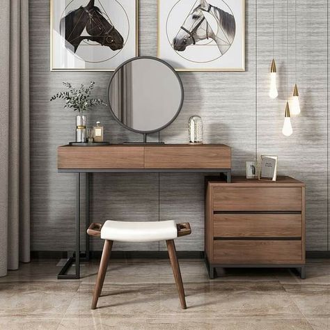 Dressing Table Ideas Modern Luxury, Dressing Table Ideas Modern, Dressing Table Ideas, Reka Bentuk Bilik Tidur, Modern Dressing Table, Girls Dressing Table, Wood Dressing Table, Dresser Wood, Hiasan Bilik Tidur