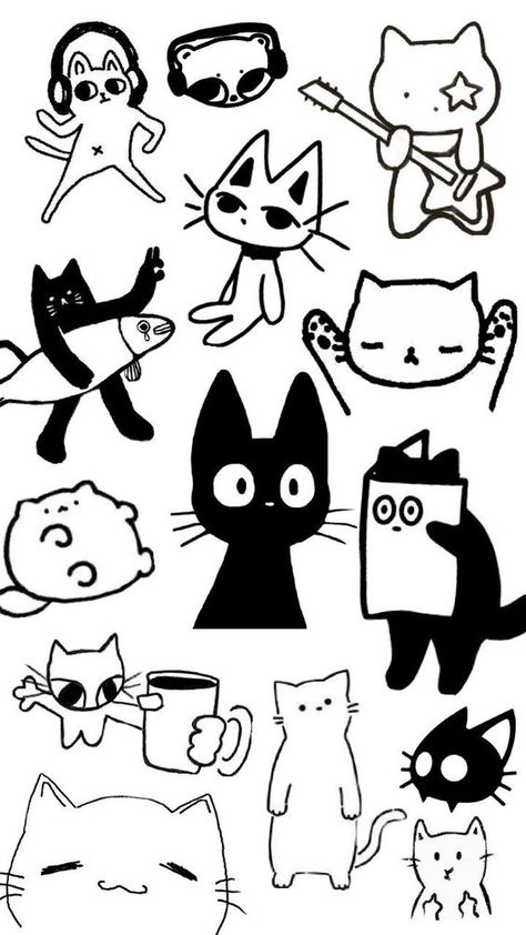 Chat Cute, Wallpaper Birthday, Pictures Of Pets, Funny Animal Pics, Adorable Drawings, Tiny Designs, Black Cat Drawing, Cute Easy Doodles, Goofy Drawing