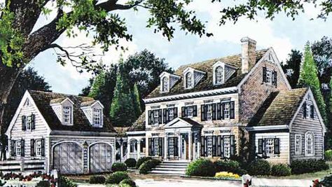 Plan SL-1597 Southern Living House, Colonial Style House Plans, Colonial House Plans, Southern Living House Plans, Colonial Design, Southern House Plans, Living Room Loft, Country Style House Plans, Farmhouse House