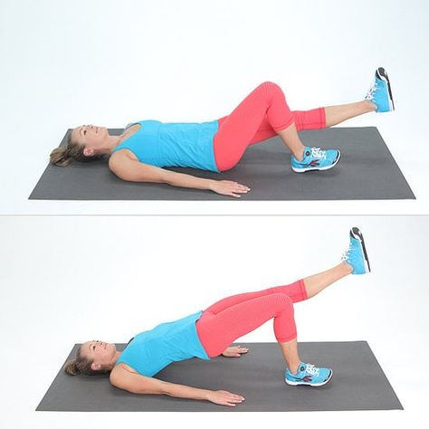 IT Band: Single-Leg Bridge Lift Strengthen Hips, Single Leg Bridge, Runners Workout, Lifting Workouts, Misty Copeland, It Band, Lazy People, Popsugar Fitness, Best Stretches