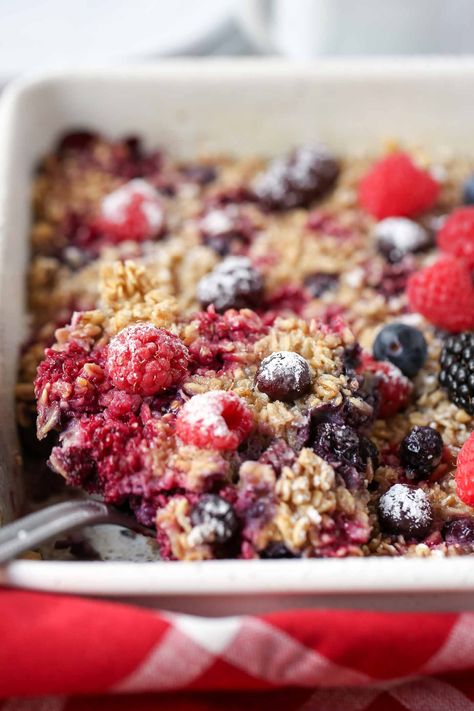 Overnight Baked Berry Oatmeal Overnight Baked Oatmeal Recipes, Vegan Tofu Bacon, Marinate Recipe, Mocha Creamer Recipe, Overnight Baked Oatmeal, Berry Oatmeal Bake, Berry Baked Oatmeal, Tofu Bacon, Vegan Coffee Creamer