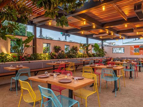 Colorful Outdoor Restaurant, Best Outdoor Restaurants, Mexican Restaurant Outdoor Patio, Best Outdoor Restaurant Patios, Restaurant Design Colorful, Cabana Design Restaurant, Outdoor Dining Restaurant Design, Outdoor Restaurant Patio Ideas, Mexican Restaurant Patio Ideas