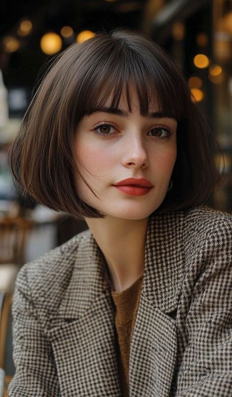 Old Money Bob With Bangs, French Bob With Bangs Fine Hair, French Haircut Medium, French Bob Haircut With Bangs, Layered French Bob, Classic French Bob, French Bob Fine Hair, Parisian Bob, French Bob With Bangs