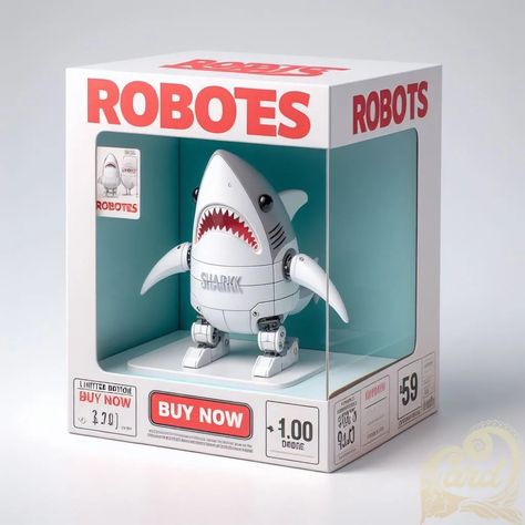 https://card9.com/ai/shark-robot Kids Packaging Design, Toy Packaging Design, Gravity Sketch, Toy Poster, Toys Packaging, Toy Character, Korean Crafts, Kids Packaging, London Painting