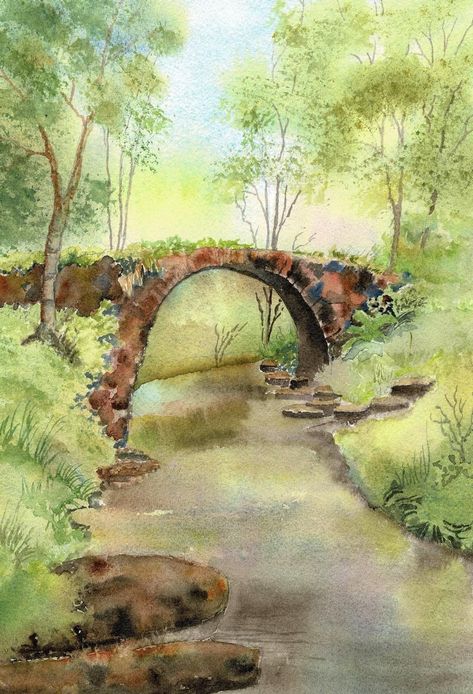 Terry Harrison, Bridge Drawing, Bridge Painting, Bridge Art, Watercolor Paintings For Beginners, Painting Snow, Stone Bridge, Watercolor Paintings Easy, Landscape Art Painting