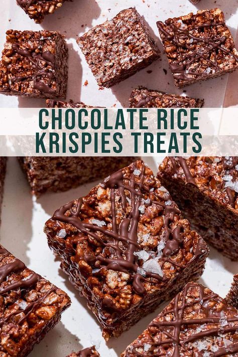 Chocolate Rice Krispies Treats A slight twist on a classic no-bake dessert, chocolate rice krispie squares are made with added cocoa and chocolate chips for an easy fun treat. Cocoa Rice Krispie Treats, Rice Krispie Chocolate, Chocolate Rice Krispies Treats, Creative Cookery, Homemade Rice Krispies, No Bake Chocolate Desserts, Homemade Rice Krispies Treats, Chocolate Rice Krispies, Rice Krispie Squares