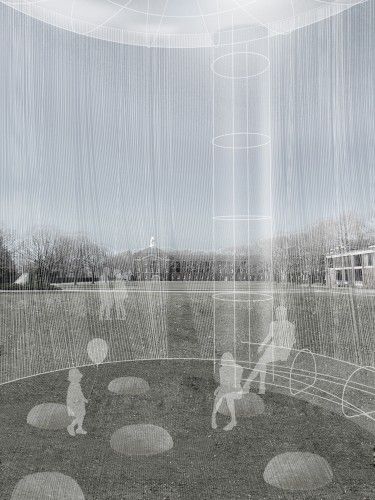 playcloud_06 Raining Reference, Water Pavilion, Curtain Drawing, Perspective Drawing Architecture, Architecture Awards, Structure Architecture, Trampolines, Architecture Rendering, Installation Design