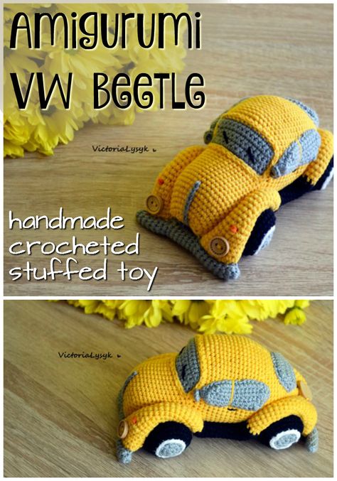 Crochet Vw Beetle, Vw Bug Crochet Pattern Free, Crochet Car Patterns, Crochet Cars, Crochet Baby Ideas, Amigurumi Rabbit, Crochet Car, Pola Amigurumi, Easy Crochet Projects