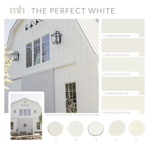 Cream Exterior House Color, Cottage Exterior Colors, White Exterior Paint Colors, Colonial Remodel, Off White Paint Colors, New England House, White Exterior Paint, Monika Hibbs, Exterior Color Palette