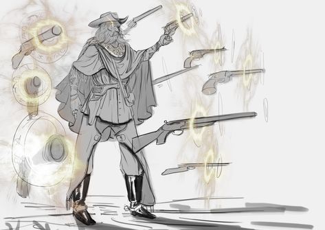 Western Fantasy Art, Cowboy Character Design, Fantasy Western, Cowboy Character, Cowboy Draw, Studio Trigger, Angelcore Aesthetic, 2d Character Animation, Weird West