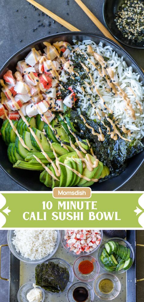 This sushi bowl recipe is so simple, a kid could put it together. California Sushi Bowl, Resep Sushi, Sushi Recipes Homemade, Healthy Bowls Recipes, Sushi Bowl, Healthy Bowls, Easy Healthy Meal Prep, Quit Drinking, Makanan Diet