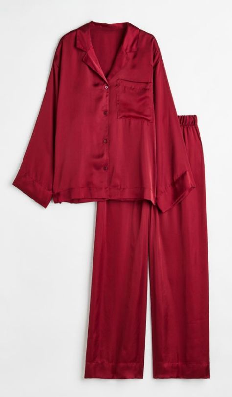 Red Silk Pajamas, Pijama Satin, Pajamas Aesthetic, Silk Pajamas Women, Red Pajamas, Pyjama Satin, Pajamas For Women, Cute Sleepwear, Cute Pajama Sets