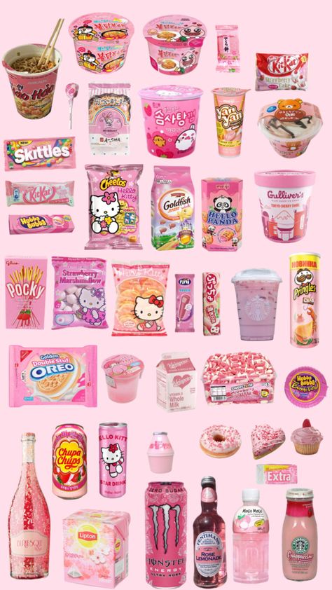 Pink Snacks Tort Hello Kitty, Snacks Japonais, Squishy Food, Sleepover Snacks, Pink Snacks, Kawaii Cooking, Sleepover Food, Junk Food Snacks, Cute Snacks