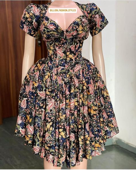 Corset Dresses Short, African Wear Dresses Classy, Cosette Dress Styles, Ankara Dress Styles Gowns, Ankara Dress Styles Short Casual, Flower Material Gown Styles, African Dresses For Women Classy, Corset Flare Dress, African Dresses For Women Church