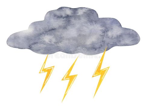 Cloud With Lightning, Grey Watercolor, Cloud Illustration, Watercolor Clouds, Lightning Storm, Grey Clouds, Water Life, Meteorology, Storm Clouds