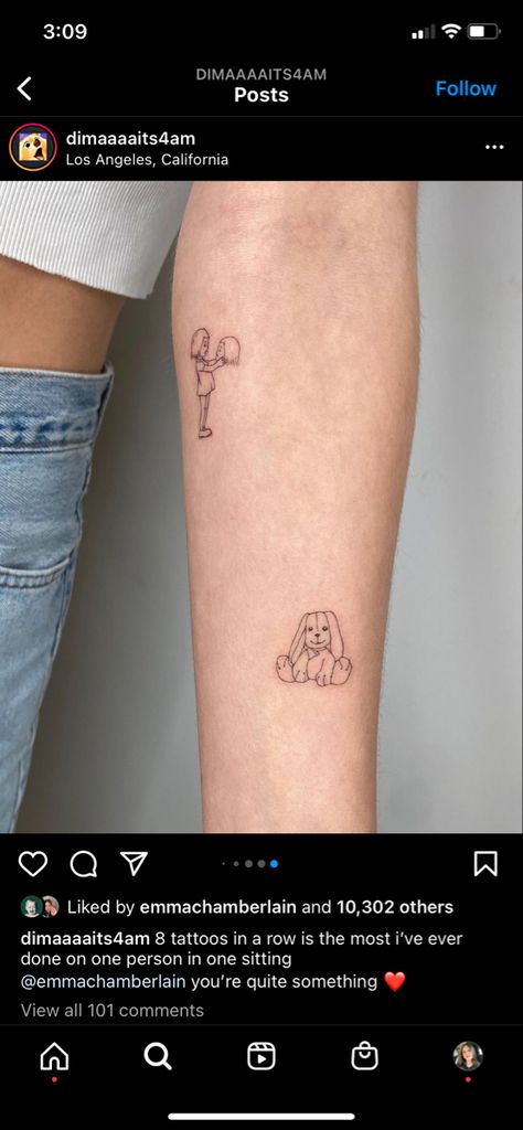 Tattoo Emma Chamberlain, Minimalistic Tattoo Placement, Emma Chamberlain Tattoo Ideas, Bunny Tattoo Placement, Tiny Arm Tattoo Placement, Small Arm Tattoo Placement, Small Tattoo Arm Placement, Tiny Bunny Tattoo, Tattoo Placement Ideas Arm