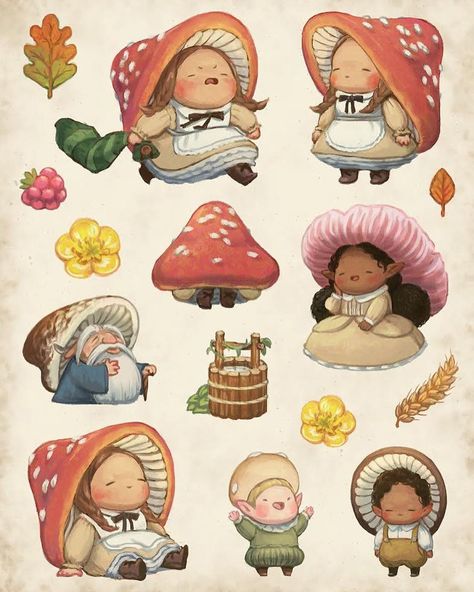 @jemlington shared a photo on Instagram: “🍄Mushroom gnome borrowers🍄 There have been reported sightings of these soft little critters inside the forests surrounding town. When in…” • Mar 20, 2021 at 6:21am UTC Gnome Cute Drawing, Forest Gnome Art, Fairy On A Mushroom Drawing, The Borrowers Illustrations, Cute Garden Illustration, Cute Gnomes Art, Gnome House Drawing, Mushroom Illustration Cute, Soft Art Style