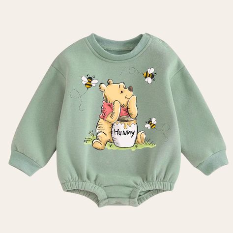 Adorable warm Baby Oversized fleece Sweatshirt Romper with snaps with cute pooh and honey bees print. ❤️ Made with a very warm, soft and cozy cotton polyester blend material with a soft fleece lining inside to stay warm. 😍 Rompers are True to size and made to fit baggy. ❤️ My kids have been wearing these and they love something comfy to run around the house in ❤️ Also perfect to just add some pants and bring them outside during the cool weather. Features: •Fabric: Cotton polyester blend •True t Sweatshirt Romper, Disney Baby Clothes, Cotton Baby Clothes, Baby Room Inspiration, Baby Fits, Baby Time, Baby Warmer, Baby Outfits Newborn