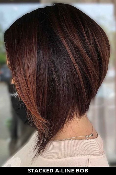 Consider this beautiful stacked a-line bob that might be perfect for your next hairstyle! If you're ready for more, check out here to see the 19 a-line bob haircuts that you simply can’t miss and you won't regret trying. Photo Credit: @color.by.caitlin on Instagram Long Angled Bob Haircuts For Fine Hair, Side Part A Line Bob, Longer A Line Bob, Gray Inverted Bob Hairstyles, Short At Back Long At Front Hair Angled Bobs, V Bob Haircut, A Line Inverted Bob Stacked, Stacked A Line Haircut, Extreme A Line Haircut