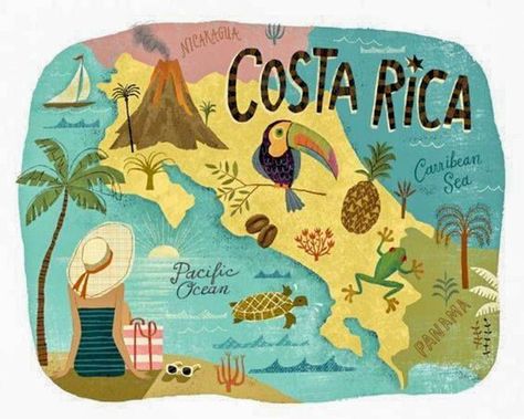 mapa-Costa-Rica Costa Rica Map, Costa Rica Art, Cost Rica, Map Creator, Illustrated Maps, Pictorial Maps, Amazing Maps, Costa Rica Vacation, Drawn Map