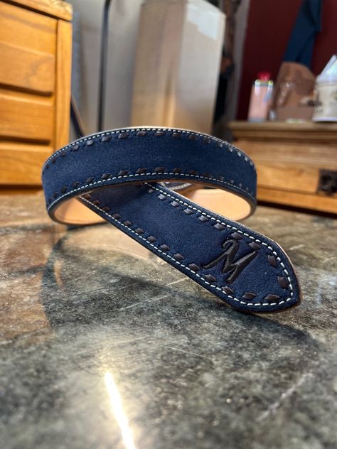 Denim Roughout belt with chocolate buckstitch Leather Work, Leather Working, Leather Craft, Leather Belt, Belts, Virginia, Leather, Pins, Quick Saves