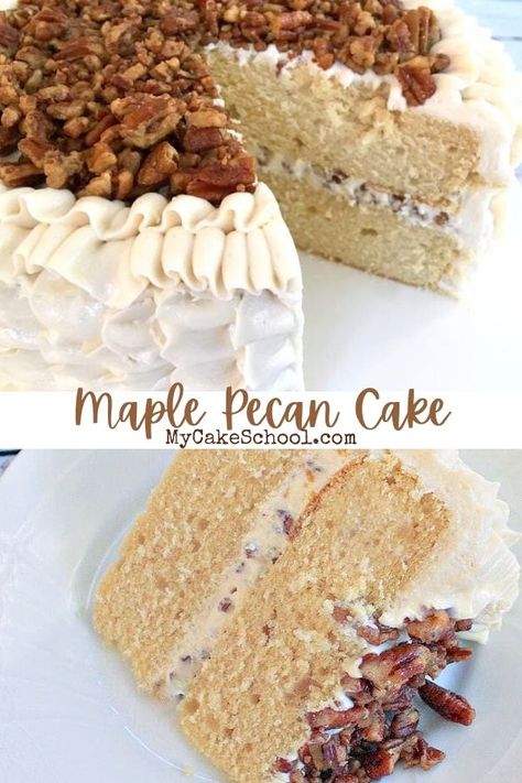 Gluten Free Pecan Cake, Maple Pecan Cake Recipe, Cakes With Pecans, Maple Buttercream Frosting, My Cake School, Maple Cake, Maple Buttercream, Cake Apple, Maple Recipes