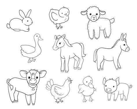 Farm Animals Doodle, Funny Farm Animals, Outline Pictures, Background Funny, Animal Outline, Funny Farm, Black And White Cartoon, Animal Doodles, Line Illustration