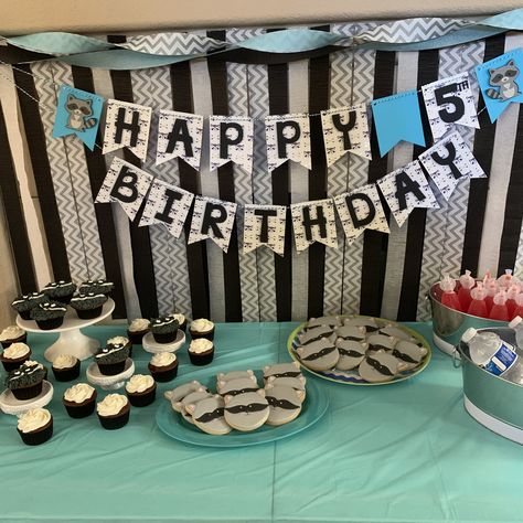 Skunk Themed Birthday Party, Raccoon Birthday Party Ideas, Raccoon Birthday Party, Raccoon Party, Happy Birthday Raccoon, Raccoon Themed Birthday Party, Raccoon Party Decorations, Raccoon Birthday, Raccoon Decorations