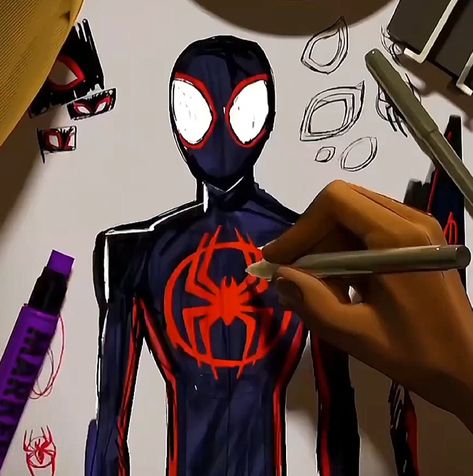 Spider Man Nails Miles, Spider Man Graffiti Art, Spider Man Miles Morales Drawing, Across The Spider Verse Drawing, Miles Morales Sketchbook, Spiderman Sketches, Miles Morales Icon, Spider Man Across The Spider Verse, Miles Spiderman