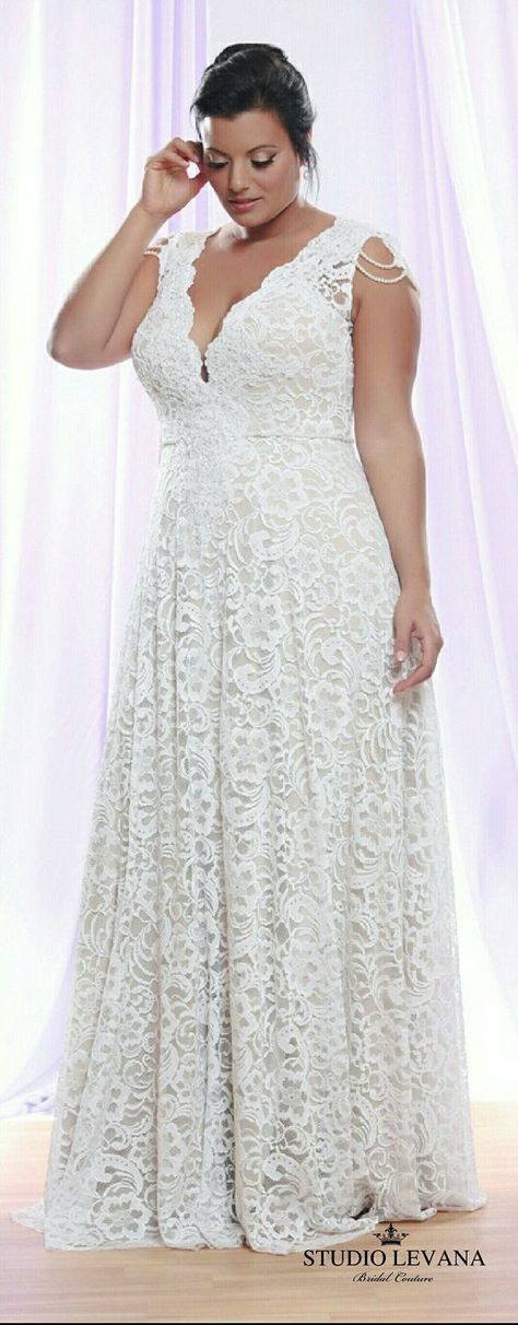 Full Lace Wedding Dresses, Studio Levana, Curvy Wedding, Plus Wedding Dresses, Plus Size Wedding Gowns, Global Dress, Curvy Bride, V Neck Wedding Dress, Wedding Dresses Corset