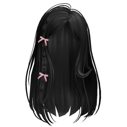 Straight Hair with Front Braids(Black 2) - Roblox Rambut Roblox Girl, Hair With Front Braids, Curly Low Pigtails, Black Roblox Hair, Hair Roblox Girl, Cute Roblox Hair, Rambut Roblox, Black Hair Roblox Codes, Roblox Black Hair Codes