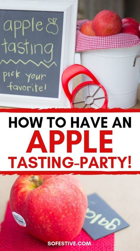 Apple Tasting Party Kindergarten, Apple Tasting Party, Apple Tasting Activity, Bob For Apples Game, Apple Games For Adults, Taste Testing Party Ideas, Apple Trivia, Apple Party Ideas, Apple Themed Party