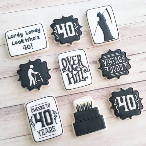 Over The Hill Cookies Decorated, Over The Hill Cookies, Over The Hill Party Ideas, 40th Party Ideas, Over The Hill Birthday, Cookie Board, Cutout Cookies, 40 Birthday, Cookie Cake Birthday