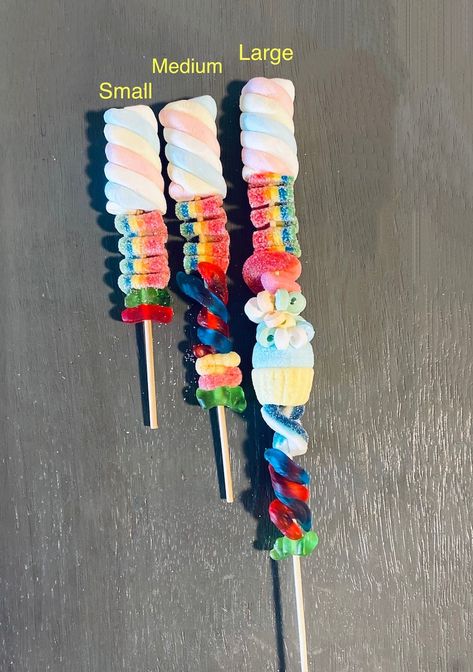 Candy Kabobs Party Favors Treat Boxes Sweet Sour Candy Candy - Etsy Canada Candy Sale Ideas, Candy Kebab Ideas, Candy On A Stick Ideas, Candy Sticks Ideas, Candy Kebabs Sticks, Candy Kabobs Diy Ideas, Candy Small Business, Aestethic Recipes, Mini Kabobs