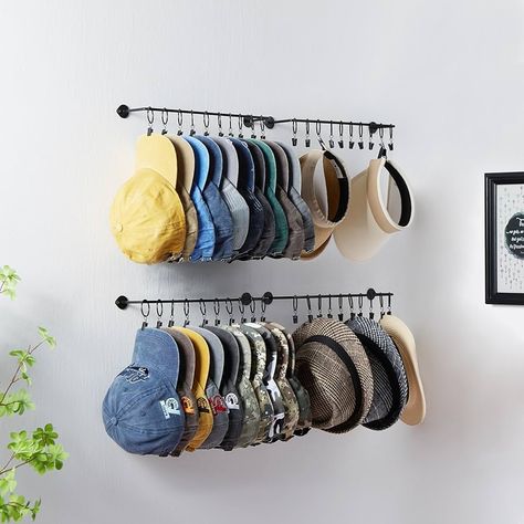 Amazon.com: Hat Rack Wall Cap Organizer - Baseball Hat Racks Display Holder with 40 Hooks - Modern Metal Black Hats Storage Wall Mounted Caps Hanger Set of 4 for Closet Door Bedroom Entryway Laundry(Black) : Home & Kitchen Baseball Cap Storage Closet, Baseball Hat Storage Back Of Door, Hat Closet Organizer, Organize Baseball Hats On Wall, Hat Rack Hook, Hat Stand Entryway, Hat Box Shelf, Jacket Hanger Entryway Ikea, Hat And Mitten Storage Small Spaces