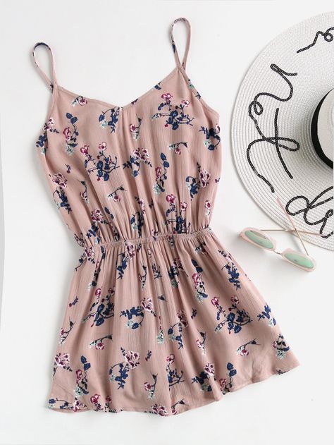 Shop Flower Print Elasticized Waist Cami Romper online. SheIn offers Flower Print Elasticized Waist Cami Romper & more to fit your fashionable needs. Style Bleu, Cami Romper, Cami Jumpsuit, Outfit Chic, Flower Print Dress, Jumpsuits And Romper, Cute Rompers, Floral Jumpsuit, Pastel Floral