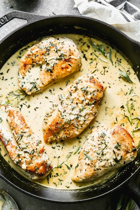 Tarragon Mustard Chicken, Tarragon Chicken Recipe, Tarragon Recipes, Veggies Pasta, Cream Sauce For Chicken, Chicken Recipes Healthy, Tarragon Chicken, Seared Chicken Breast, Nice Recipes