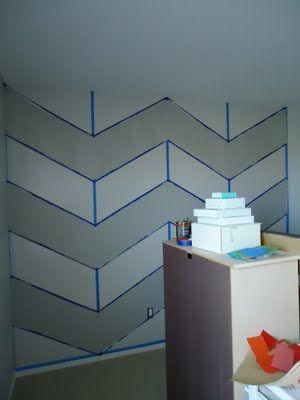 awesome tutorial for painting a chevron wall- the after is so fantastic! I will have ... - http://goo.gl/mWN4qY Chevron Wall, Style Deco, House Things, Half Bath, Big Girl Rooms, Horizontal Stripes, Kids' Room, Wall Paint, My New Room