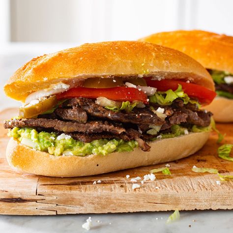 Tortas Sandwich, Stay Aesthetic, Mexican Sandwich, Carne Asada Recipes, Torta Recipe, Types Of Sandwiches, Chorizo Recipes, Canned Butter, Grilled Beef