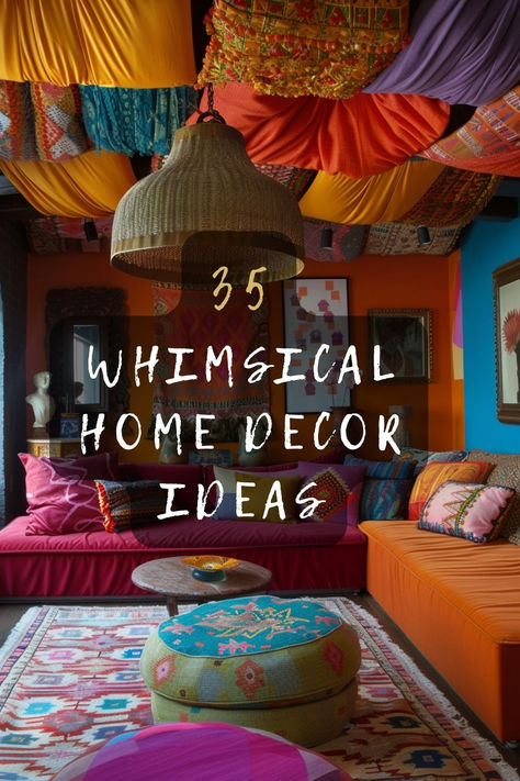 Looking to add some magic to your living space? I’ve got 35 whimsical home decor ideas that will transform your home into a fantasy land. Discover how to use colors, textures, and unique pieces to create a space that feels like a fairytale. Click to explore these enchanting ideas! 🏡✨ #HomeDecor #WhimsicalDecor #InteriorDesign #DecorInspiration #DIYDecor Wizard Home Aesthetic, Fun House Decor Ideas, Magical Bedroom Ideas For Adults, Whimsical House Interior, Whimsical Decor Diy, Fairytale Home Decor, Hippie Apartment, Hippy Decor, Unique Home Decor Ideas