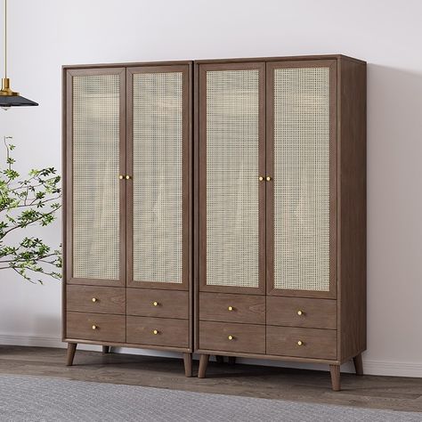 Rattan Almirah, Cane Wardrobe Design, Godrej Almirah Makeover, Muji Wardrobe, Cane Cupboard, Mid Century Modern Wardrobe, Rattan Cupboard, Cane Wardrobe, Room Wardrobe Design