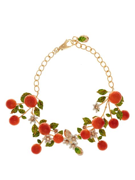 D&G Dolce Gabbana Jewelry, Vine Necklace, Baroque Jewelry, Vine Jewelry, Orange Jewelry, Necklace Orange, Orange Necklace, Fruit Jewelry, Jewel Necklace