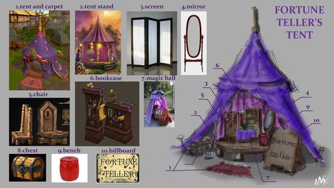 Fortune Teller Concept Art, Fortune Teller Tent, Fantasy Tent, Fortune Teller Booth, Larp Camping, Chibi Artstyle, Arabian Tent, Haunted Circus, Fortune Reading