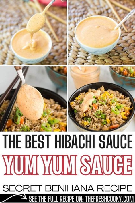 Bennihanna Sauce, Dinner Ideas Hibachi, Hibachi Salad Dressing Recipes, Restaurant Yum Yum Sauce, At Home Japanese Hibachi, Benihana White Sauce Recipe, Yumm Yumm Sauce Recipe, Hibachi Dipping Sauce, Home Hibachi Recipe