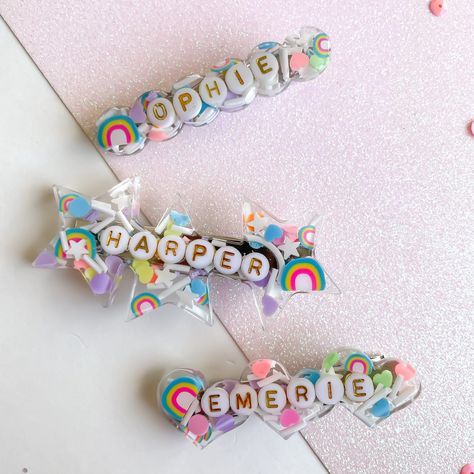 PASTEL RAINBOW | custom personalized name or phrase| Single hair Barrett by BirdLaney on Etsy Confetti Bars, Birthday Party Activities, Family Reunions, Crafty Kids, Head Bands, Diy Crafts To Do, Bits And Pieces, Letter Beads, Party Activities