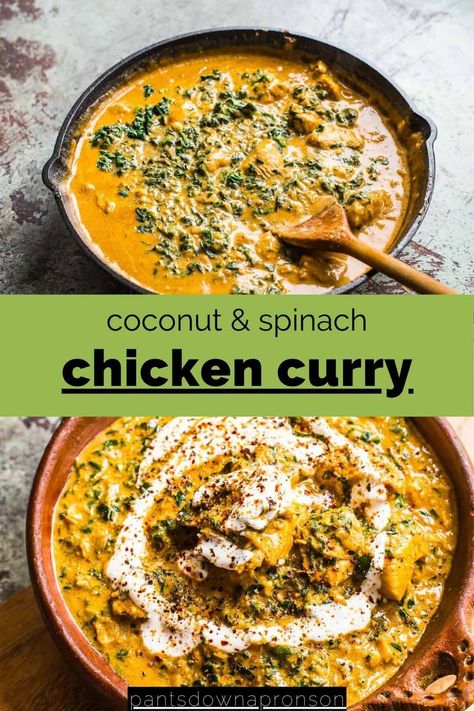 Chicken Spinach Curry, Indian Coconut Curry, Vegan Coconut Curry, Curry Chicken Thighs, Quick Chicken Curry, Creamy Coconut Chicken, Creamy Chicken Curry, Indian Chicken Curry Recipe, Easy Creamy Chicken