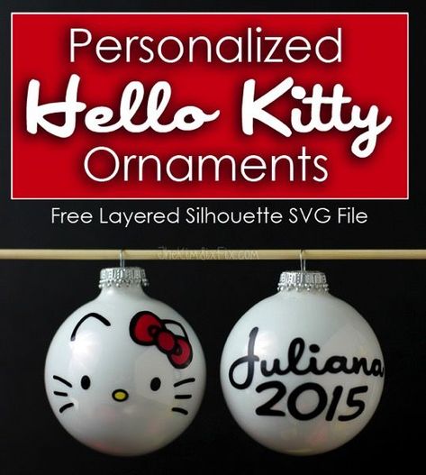 Create darling personalized Hello Kitty face ornaments out of white glass christmas balls and this free SVG file.  An easy vinyl project for you Silhouette machine! Hello Kitty Ornaments, Face Ornaments, Christmas Countdown Diy, Diy Gifts Cheap, Diy Schneemann, Diy Hello Kitty, Christmas Tree Advent Calendar, Hello Kitty Face, Glass Christmas Balls