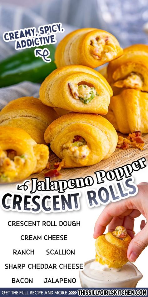 jalapeno popper crescent rolls Jalapeno Poppers Crescent Rolls, Simple Appetizer, Stuffed Jalapenos With Bacon, Jalapeno Popper, Crescent Roll Recipes, Roll Recipes, Crescent Roll, Roll Recipe, Favorite Appetizers